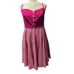 HELL BUNNY Pink Gingham Fit & Flare Dress (Size XL / UK 14-16)